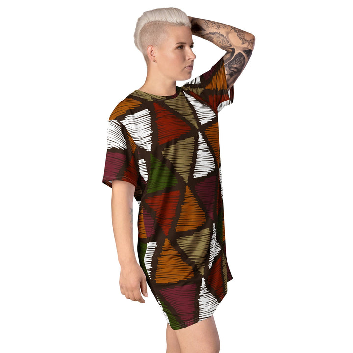 Womens Graphic T-shirt Dress Red Green Geometric Lines - Womens | Dresses