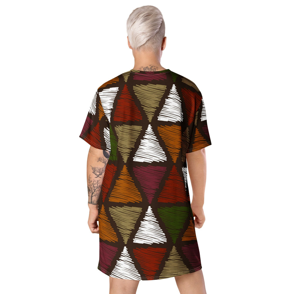 Womens Graphic T-shirt Dress Red Green Geometric Lines - Womens | Dresses