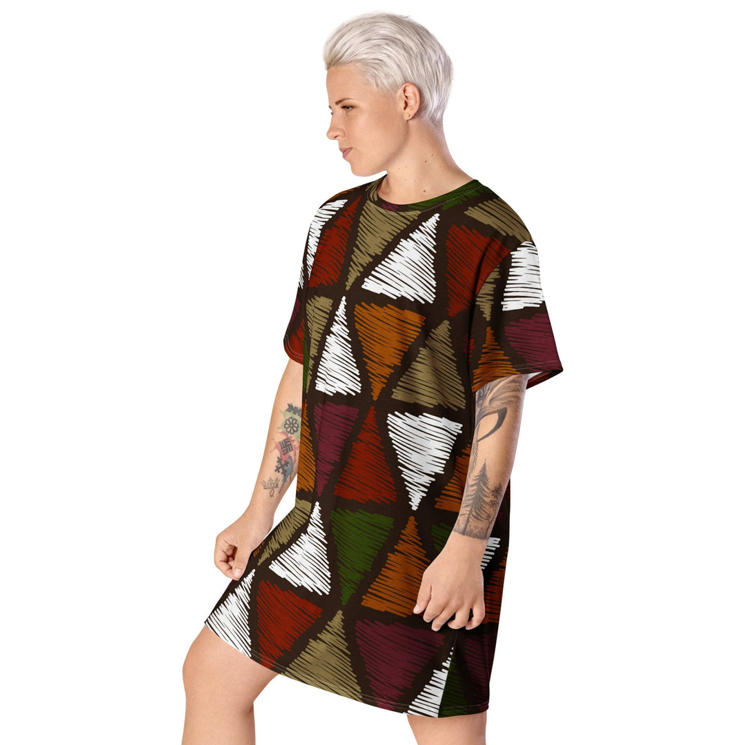 Womens Graphic T-shirt Dress Red Green Geometric Lines - Womens | Dresses