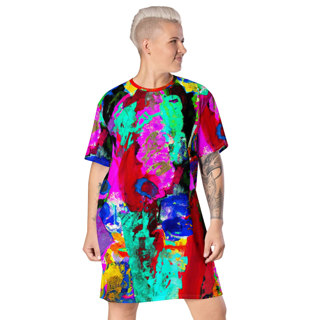 Womens Graphic T-shirt Dress Red Multicolor Abstract Print - Womens | Dresses