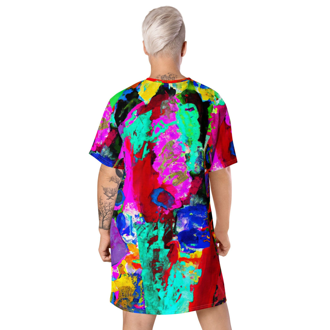 Womens Graphic T-shirt Dress Red Multicolor Abstract Print - Womens | Dresses