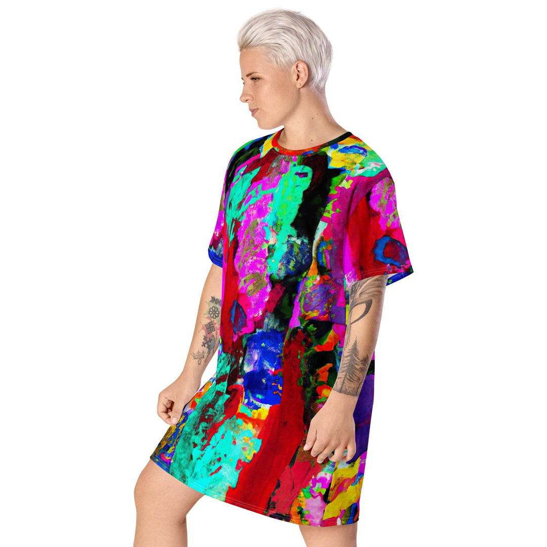 Womens Graphic T-shirt Dress Red Multicolor Abstract Print - Womens | Dresses