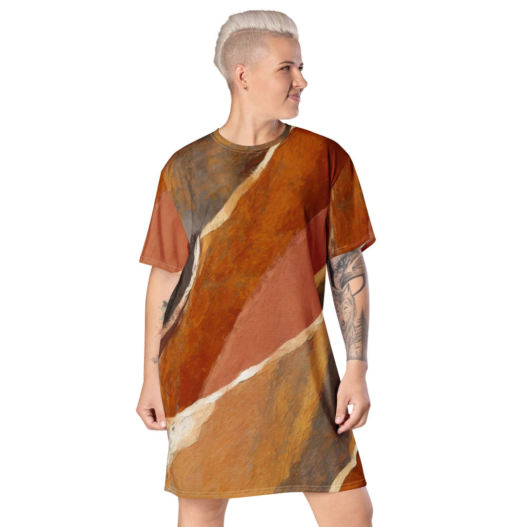 Womens Graphic T-shirt Dress Rustic Brown Stone Print - Womens | Dresses