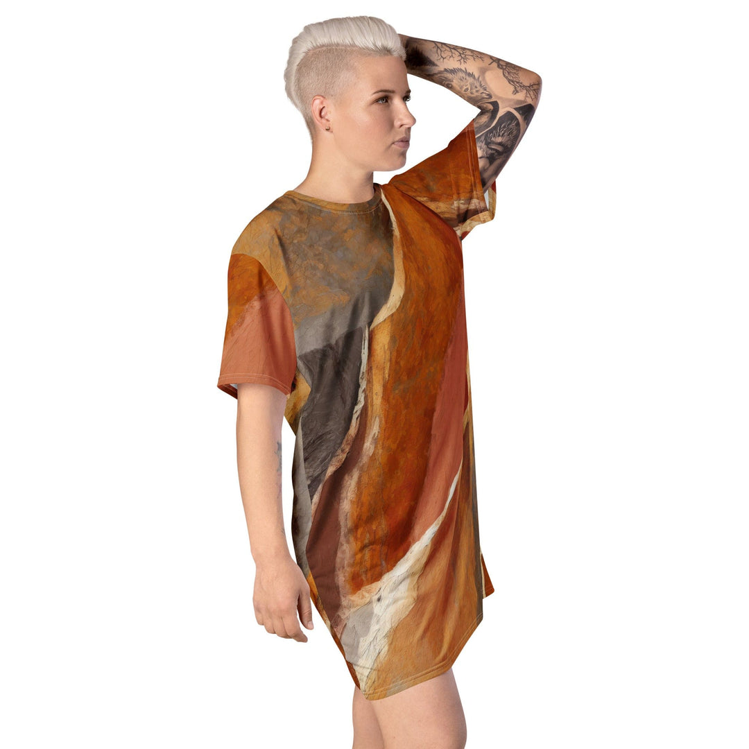 Womens Graphic T-shirt Dress Rustic Brown Stone Print - Womens | Dresses