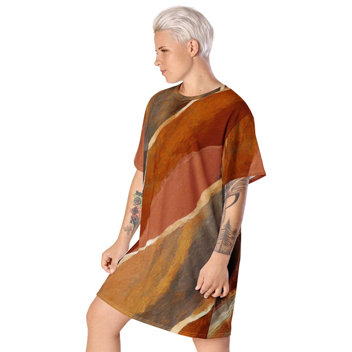 Womens Graphic T-shirt Dress Rustic Brown Stone Print - Womens | Dresses