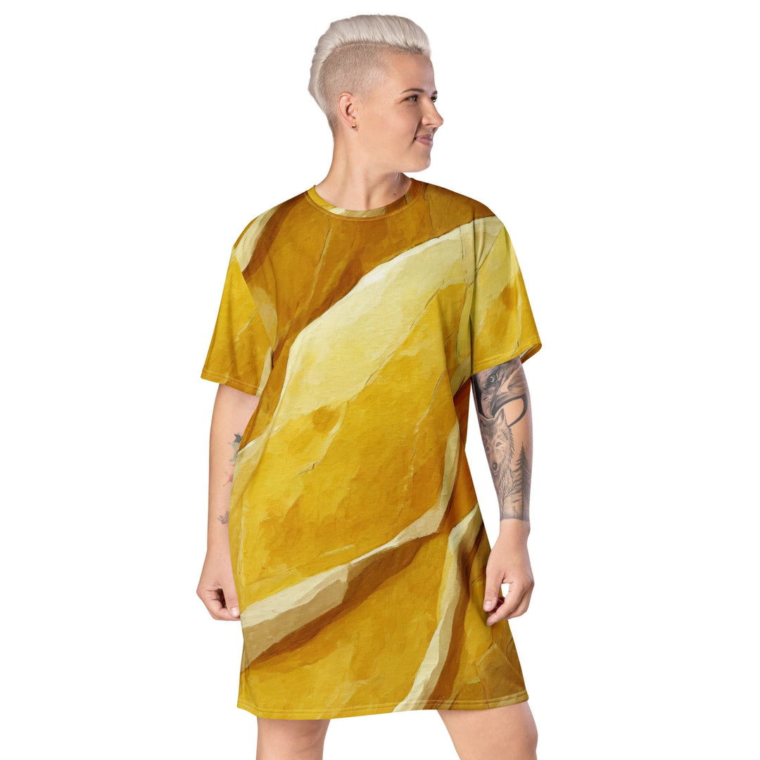 Womens Graphic T-shirt Dress - Rustic Yellow Stone Print - Womens | Dresses