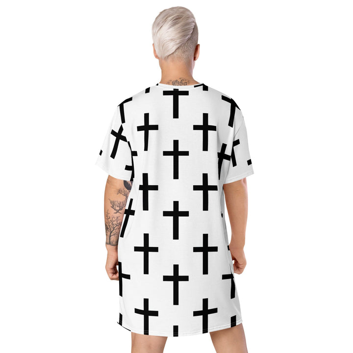 Womens Graphic T-shirt Dress White Black Cross Print - Womens | Dresses