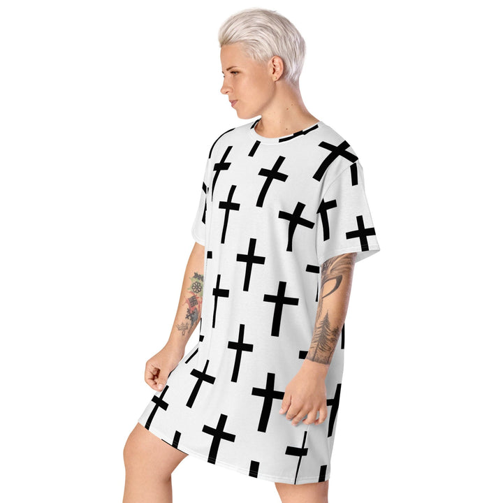 Womens Graphic T-shirt Dress White Black Cross Print - Womens | Dresses