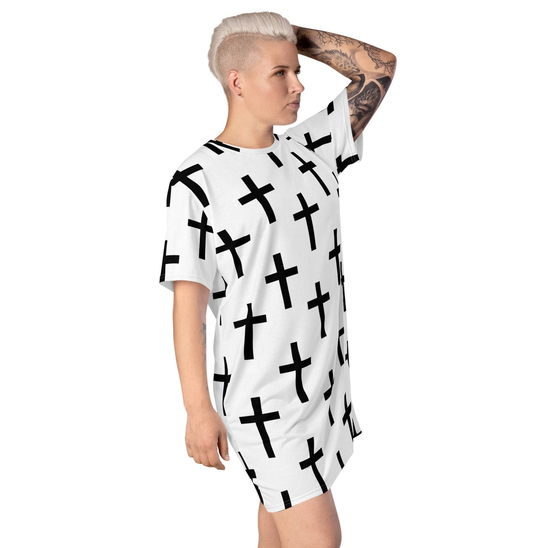 Womens Graphic T-shirt Dress White Black Cross Print - Womens | Dresses