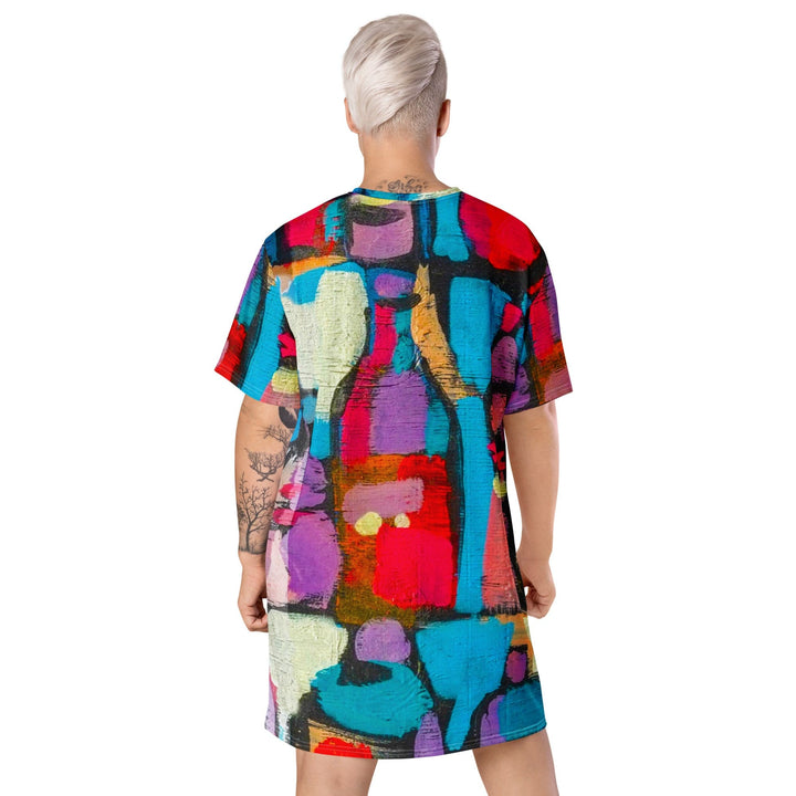 Womens Graphic T-shirt Dress Sutileza Red Multicolor Abstract Print - Womens