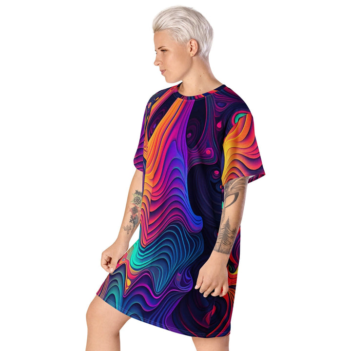 Womens Graphic T-shirt Dress Vibrant Psychedelic Kaleidoscope Boho - Womens