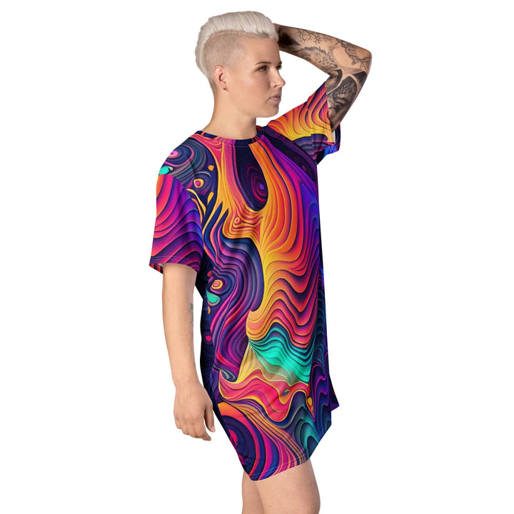 Womens Graphic T-shirt Dress Vibrant Psychedelic Kaleidoscope Boho - Womens