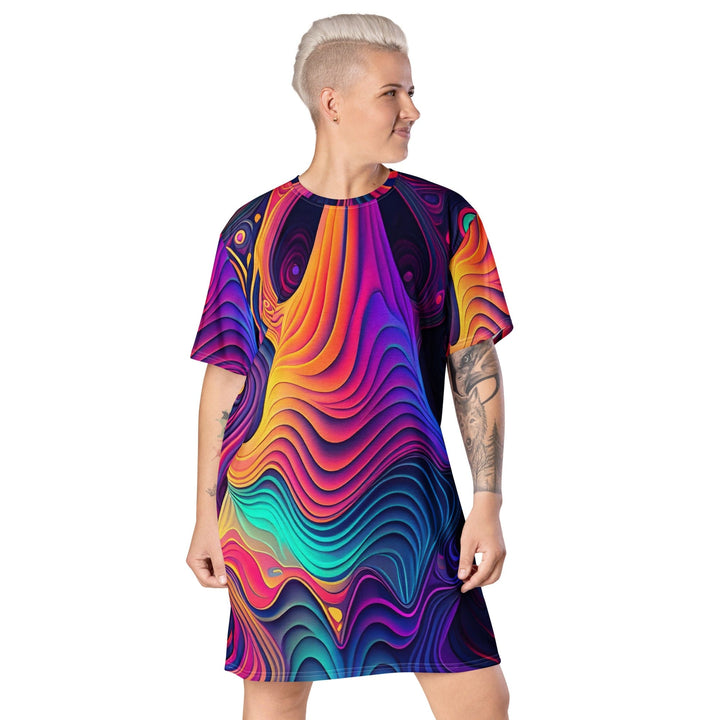 Womens Graphic T-shirt Dress Vibrant Psychedelic Kaleidoscope Boho - Womens