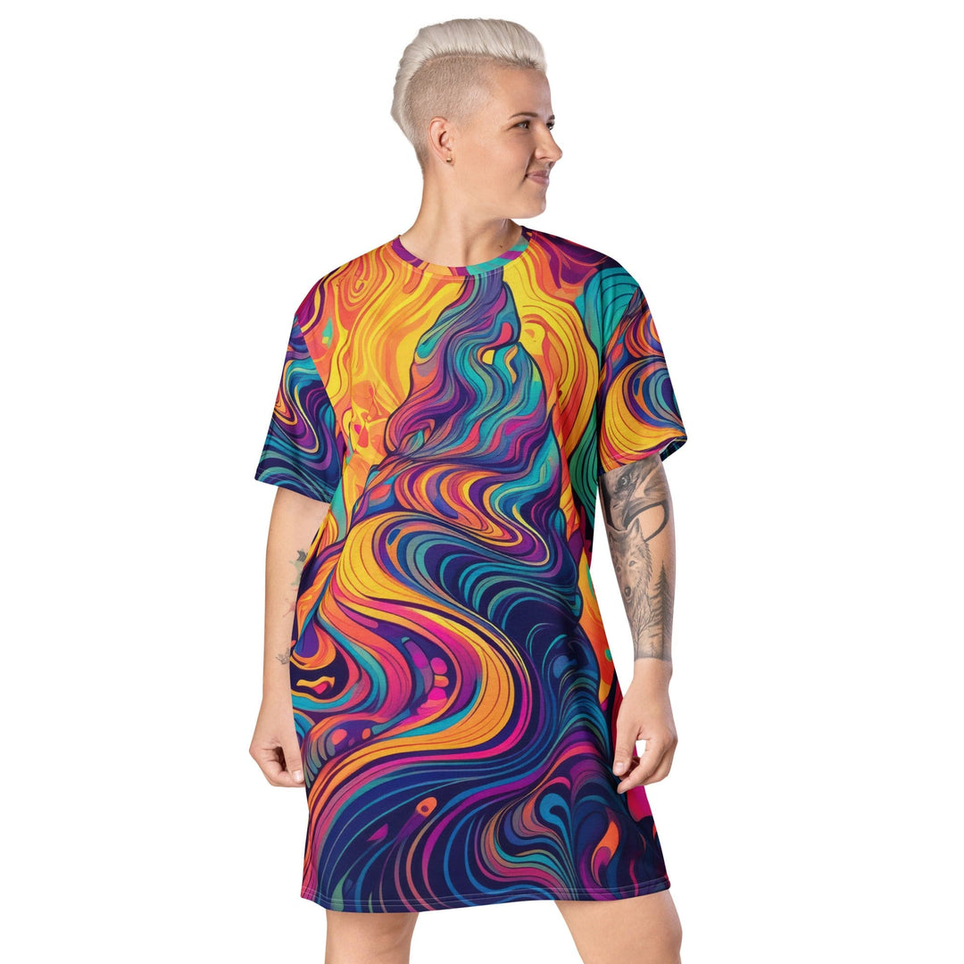 Womens Graphic T-shirt Dress Vibrant Psychedelic Kaleidoscope Boho 3 - Womens