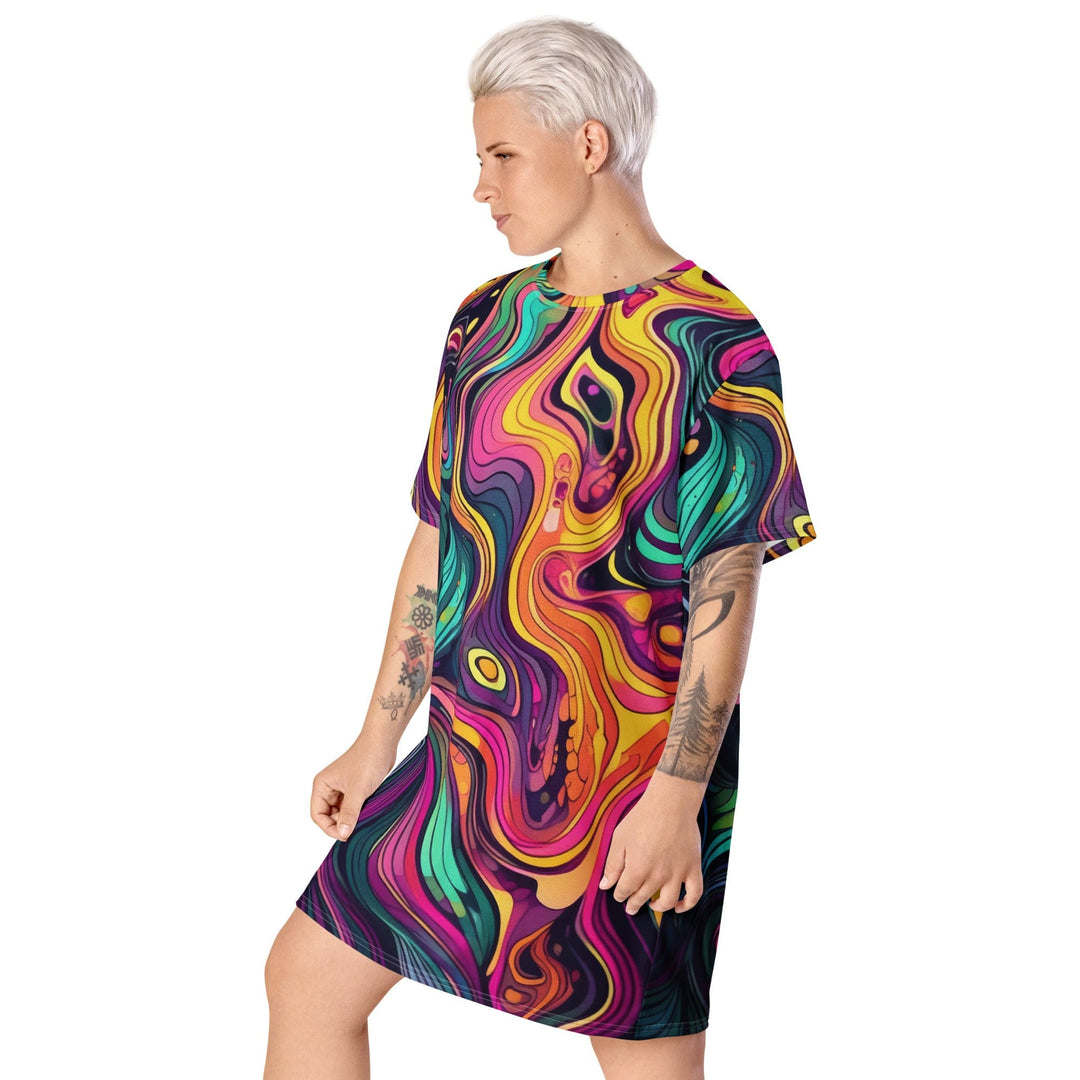 Womens Graphic T-shirt Dress Vibrant Psychedelic Kaleidoscope Boho 2 - Womens