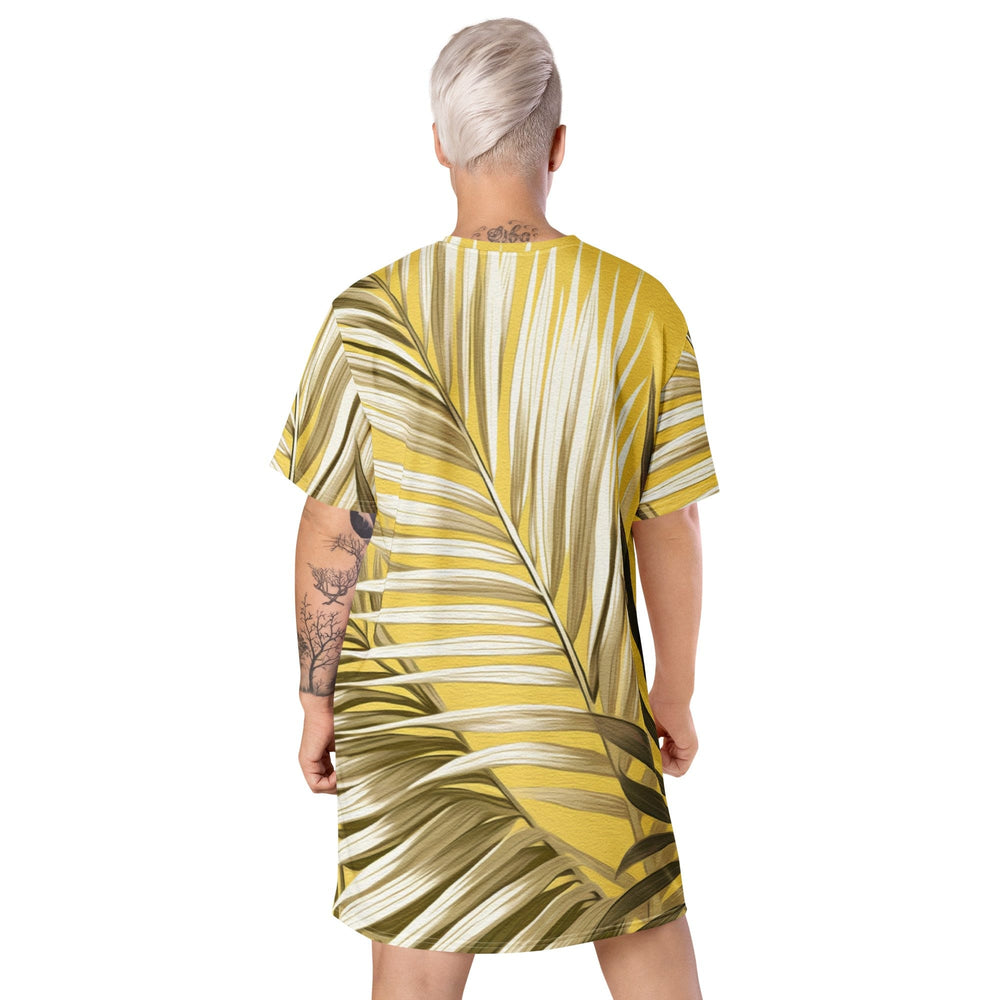 Womens Graphic T-shirt Dress White Brown Palm Leaves - Womens | Dresses