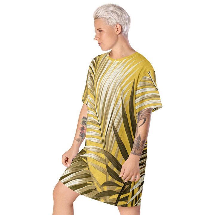 Womens Graphic T-shirt Dress White Brown Palm Leaves - Womens | Dresses