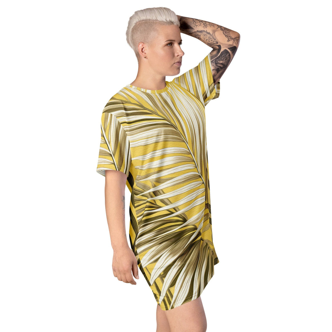 Womens Graphic T-shirt Dress White Brown Palm Leaves - Womens | Dresses