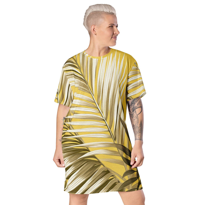 Womens Graphic T-shirt Dress White Brown Palm Leaves - Womens | Dresses