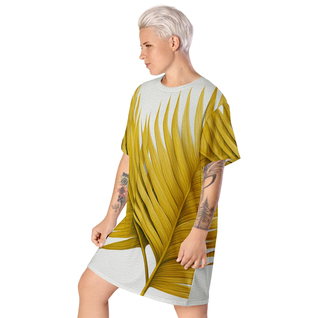 Womens Graphic T-shirt Dress Yellow Palm Leaves - Womens | Dresses | T-Shirts