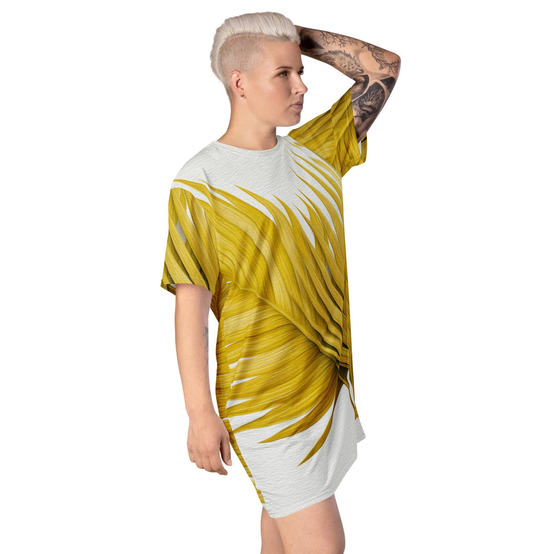 Womens Graphic T-shirt Dress Yellow Palm Leaves - Womens | Dresses | T-Shirts