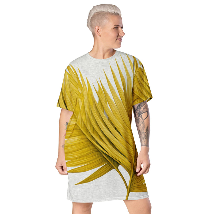 Womens Graphic T-shirt Dress Yellow Palm Leaves - Womens | Dresses | T-Shirts