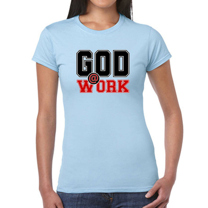 Womens Graphic T-shirt God @ Work Black and Red Print - Womens | T-Shirts