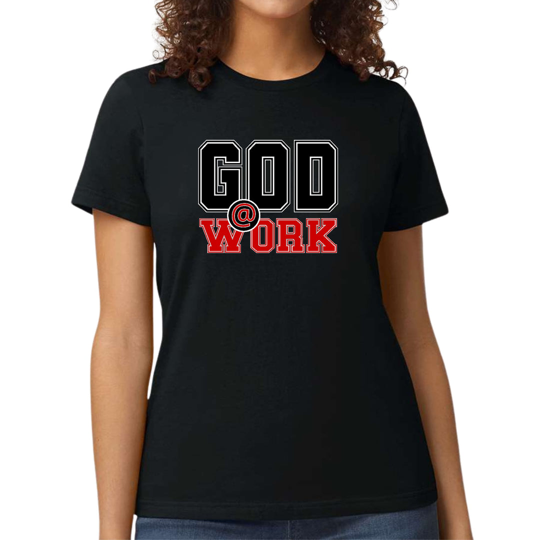 Womens Graphic T-shirt God @ Work Black and Red Print - Womens | T-Shirts