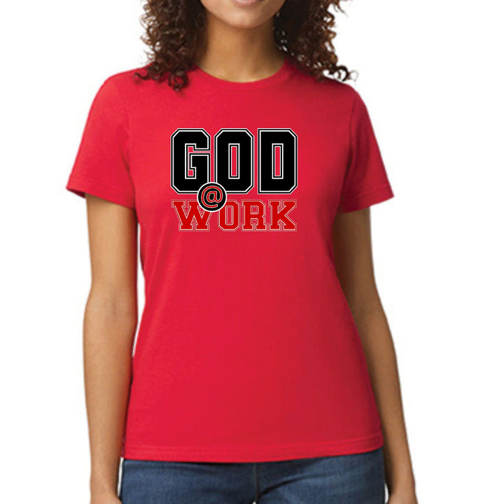 Womens Graphic T-shirt God @ Work Black and Red Print - Womens | T-Shirts