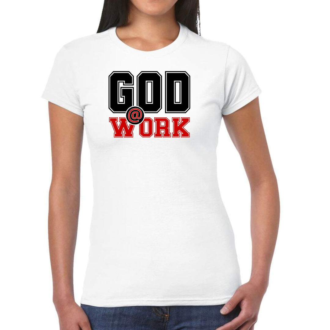 Womens Graphic T-shirt God @ Work Black and Red Print - Womens | T-Shirts