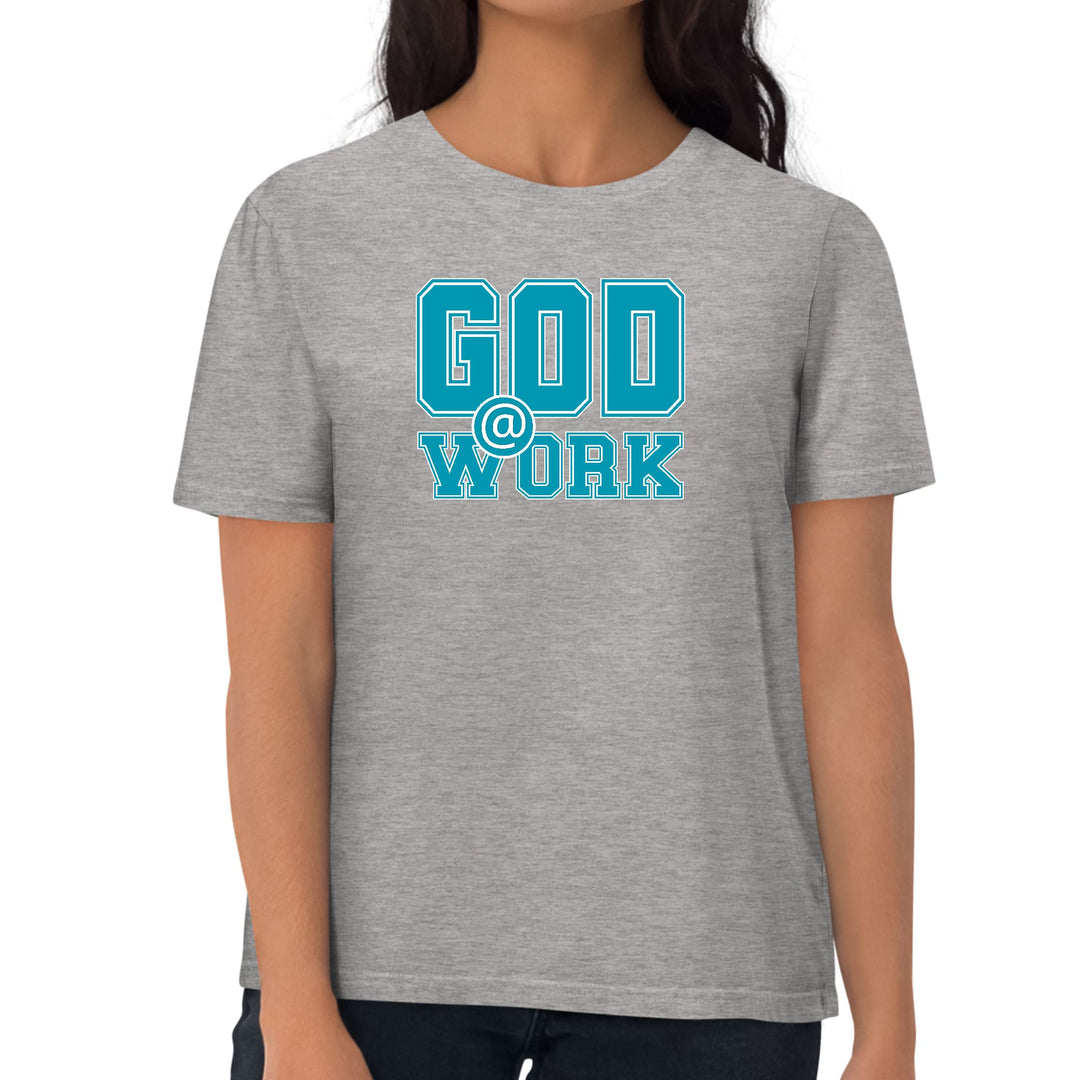 Womens Graphic T-shirt God @ Work Blue Green and White Print - Womens | T-Shirts