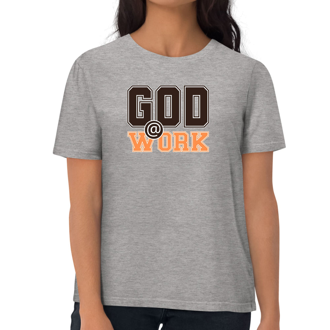 Womens Graphic T-shirt God @ Work Brown and Orange Print - Womens | T-Shirts