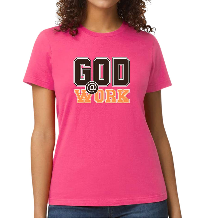 Womens Graphic T-shirt God @ Work Brown and Orange Print - Womens | T-Shirts