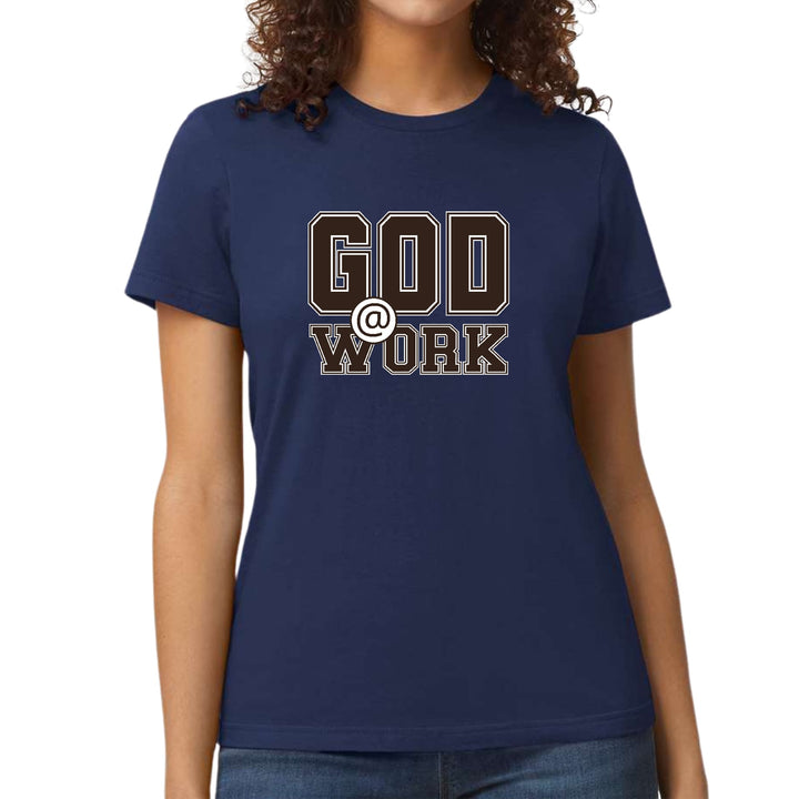 Womens Graphic T-shirt God @ Work Brown and White Print - Womens | T-Shirts