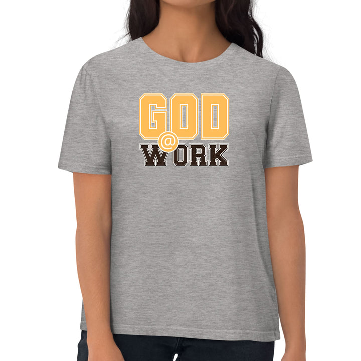 Womens Graphic T-shirt - God @ Work Golden Yellow and Brown Print - Womens