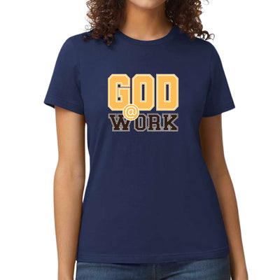 Womens Graphic T-shirt God @ Work Golden Yellow And Brown Print - Womens