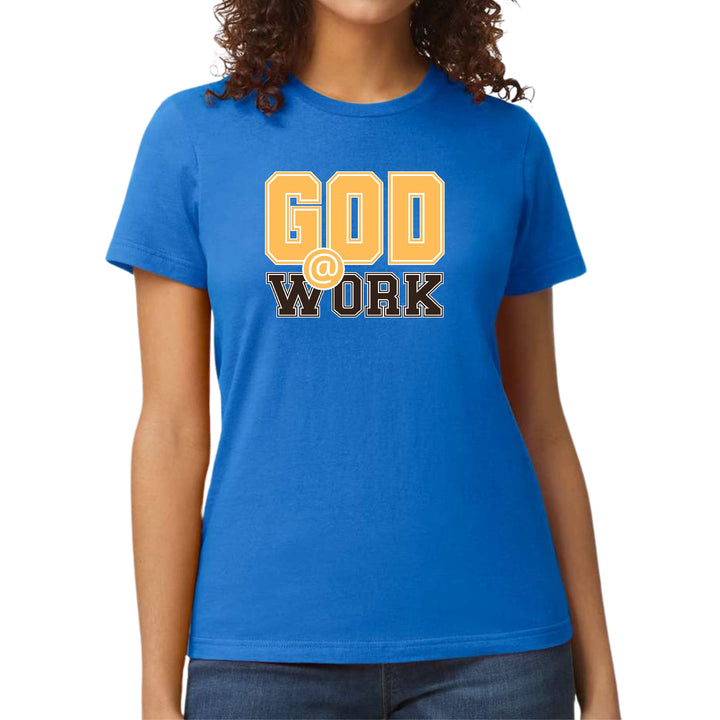 Womens Graphic T-shirt - God @ Work Golden Yellow and Brown Print - Womens