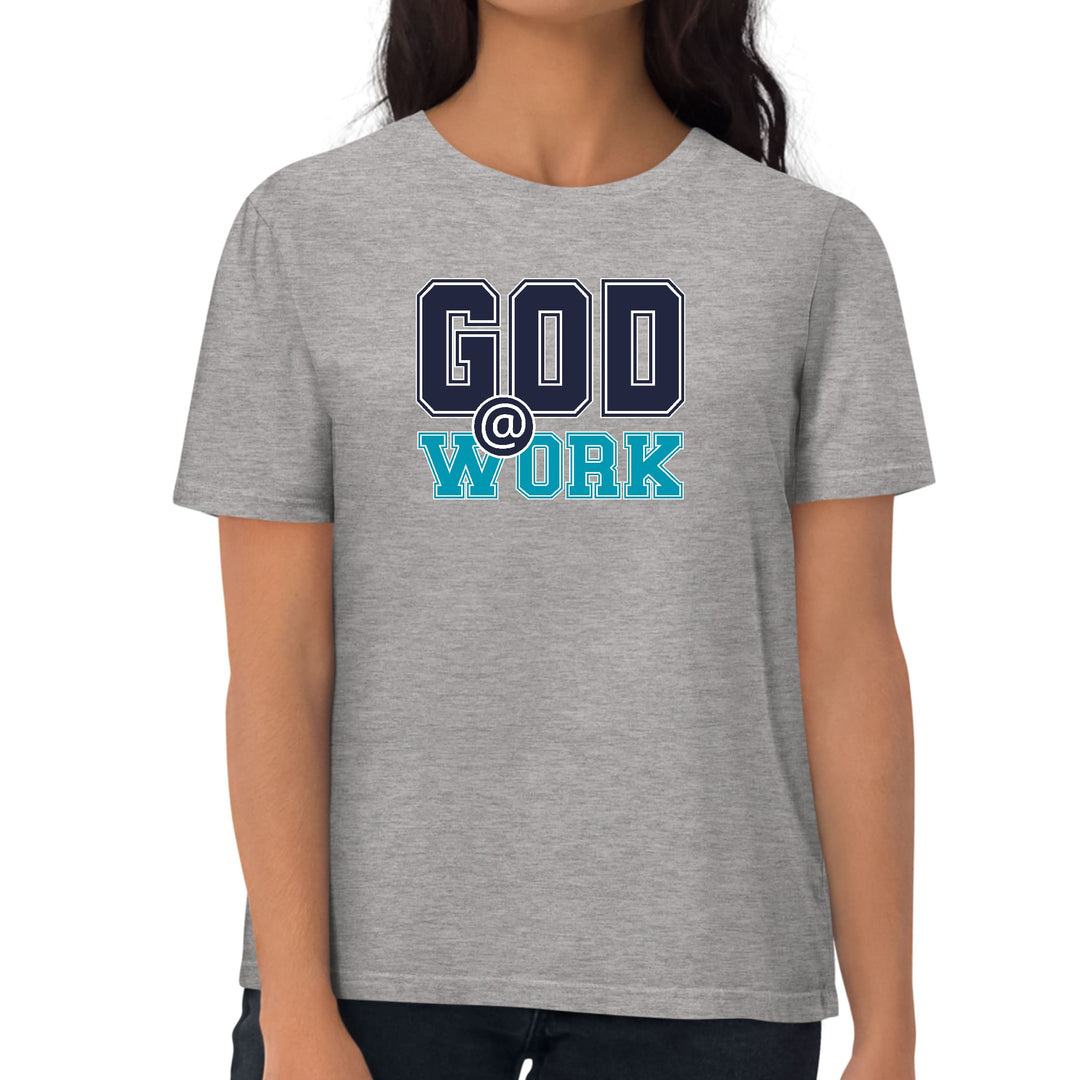 Womens Graphic T-shirt God @ Work Navy Blue and Blue Green Print - Womens