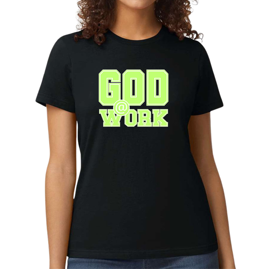 Womens Graphic T-shirt God @ Work Neon Green and White Print - Womens | T-Shirts