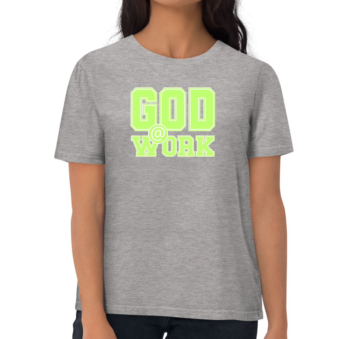 Womens Graphic T-shirt God @ Work Neon Green and White Print - Womens | T-Shirts