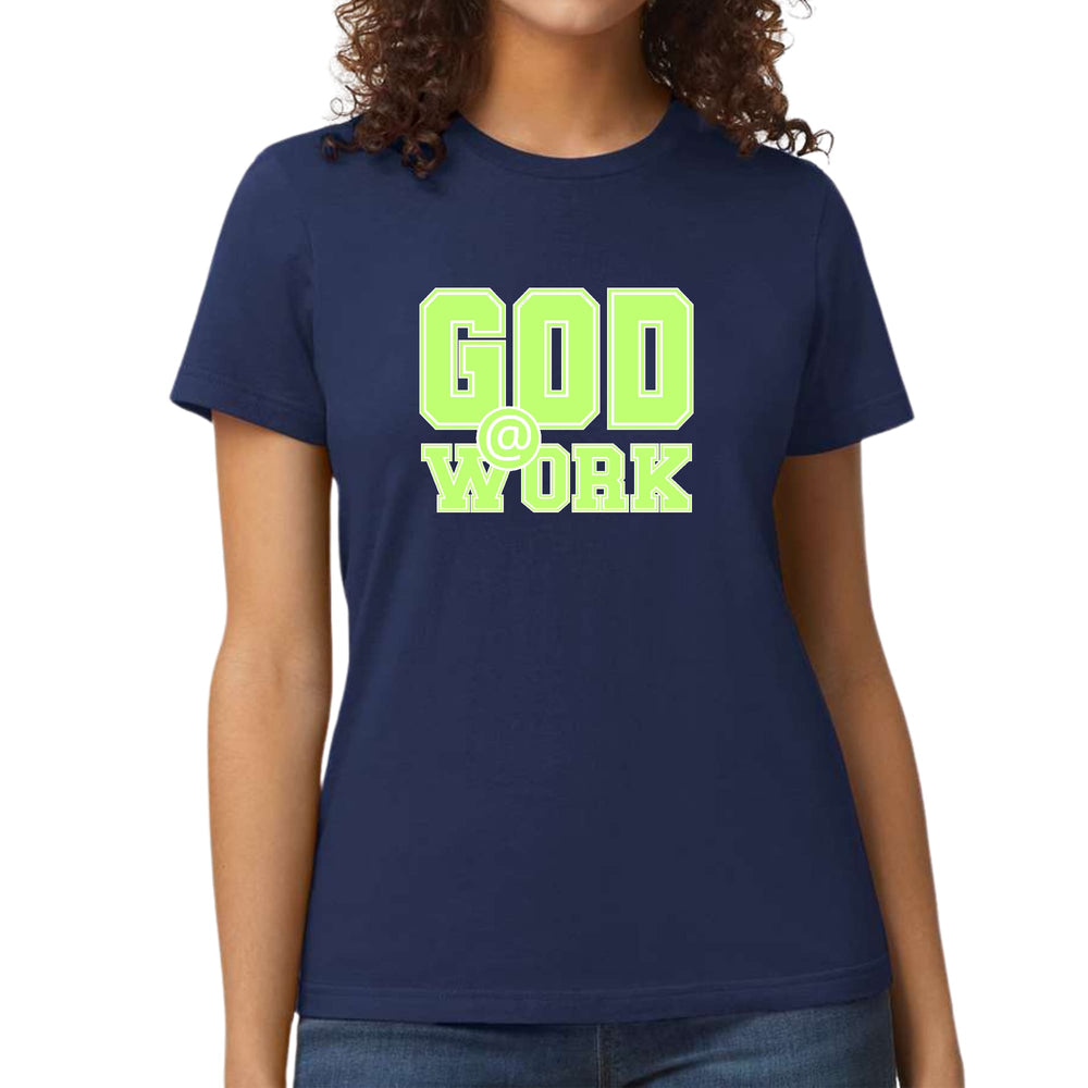 Womens Graphic T-shirt God @ Work Neon Green and White Print - Womens | T-Shirts