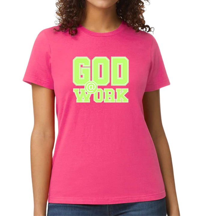 Womens Graphic T-shirt God @ Work Neon Green and White Print - Womens | T-Shirts