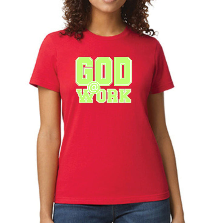 Womens Graphic T-shirt God @ Work Neon Green and White Print - Womens | T-Shirts