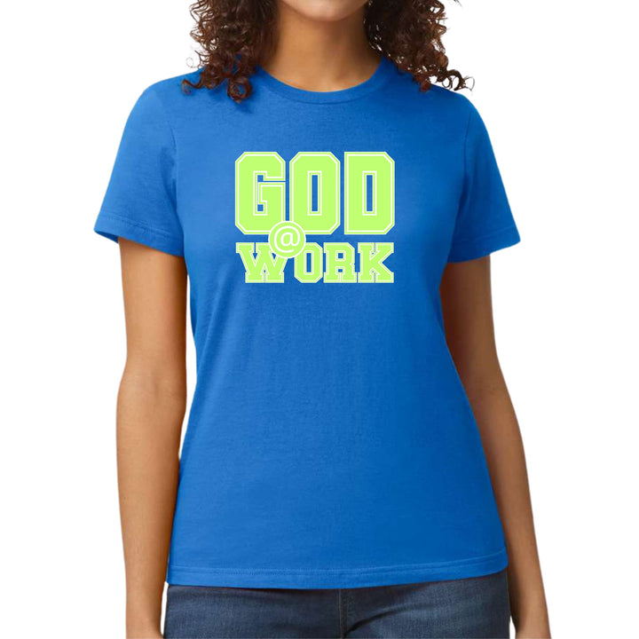 Womens Graphic T-shirt God @ Work Neon Green and White Print - Womens | T-Shirts