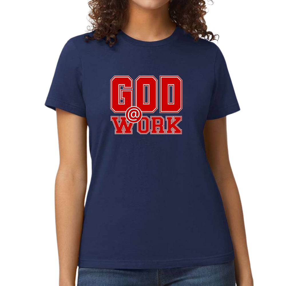 Womens Graphic T-shirt God @ Work Red and White Print - Womens | T-Shirts