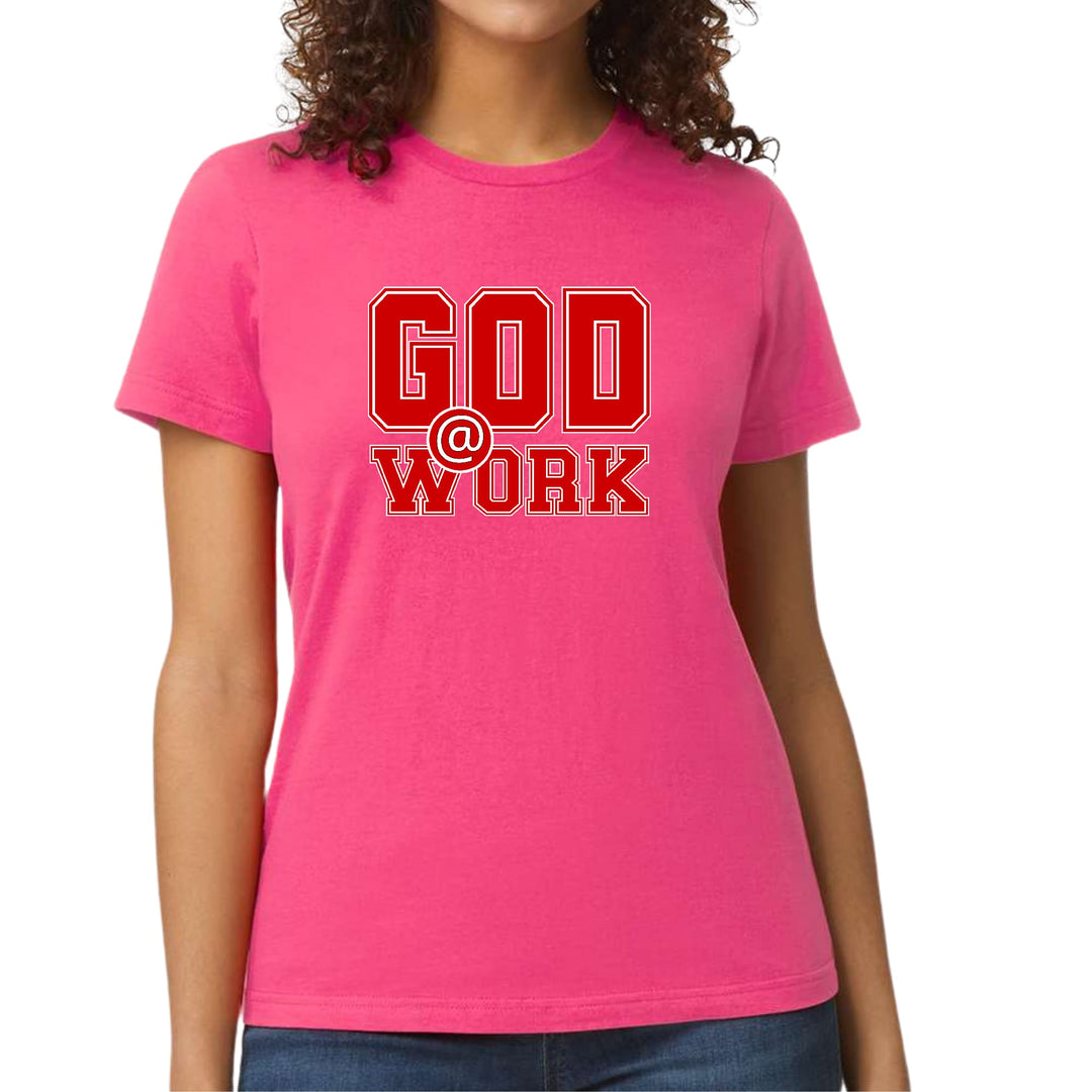 Womens Graphic T-shirt God @ Work Red and White Print - Womens | T-Shirts