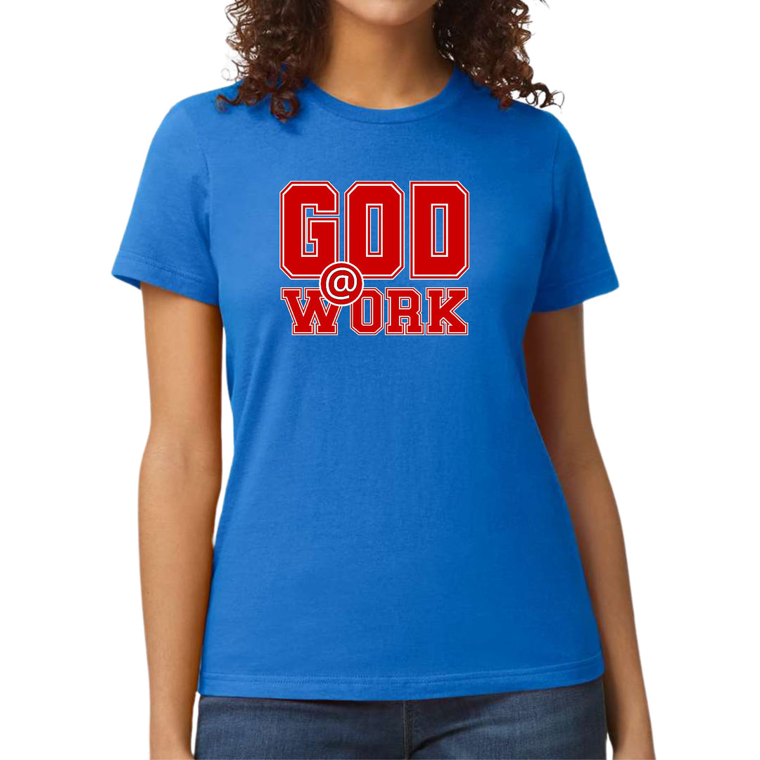 Womens Graphic T-shirt God @ Work Red and White Print - Womens | T-Shirts