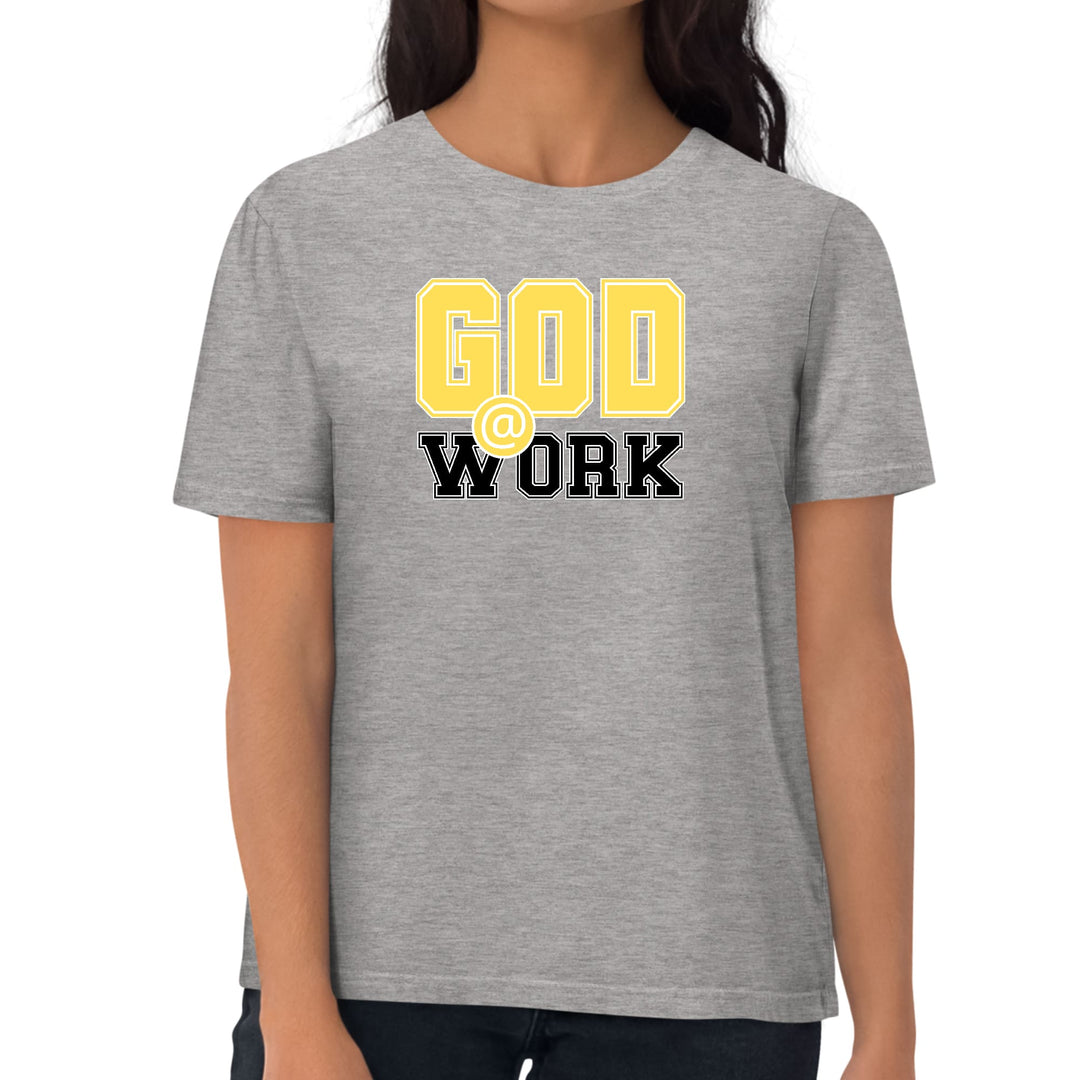 Womens Graphic T-shirt God @ Work Yellow and Black Print - Womens | T-Shirts