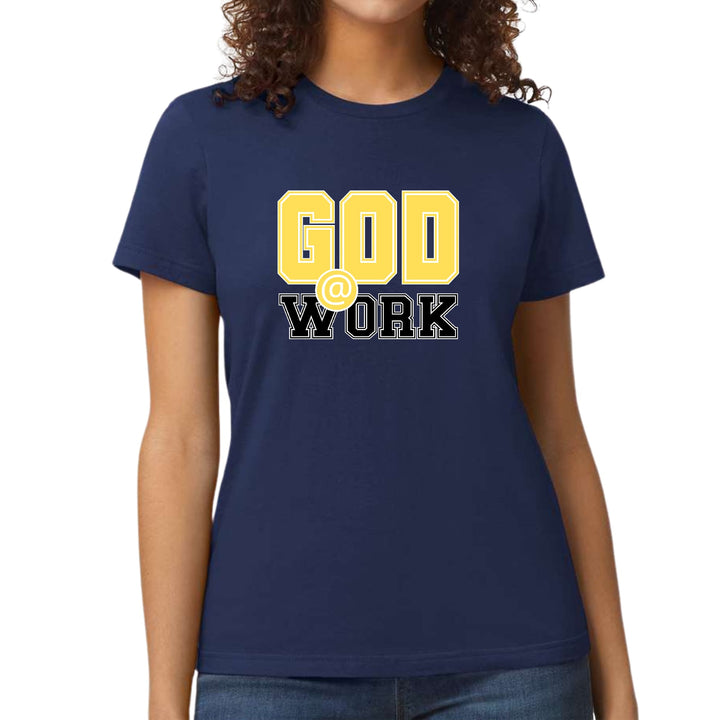 Womens Graphic T-shirt God @ Work Yellow and Black Print - Womens | T-Shirts