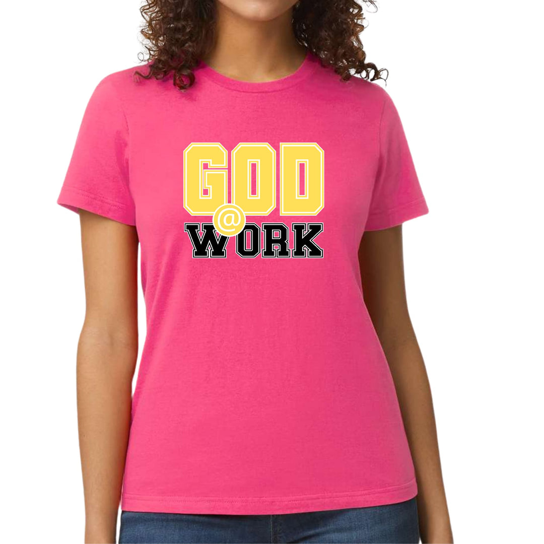 Womens Graphic T-shirt God @ Work Yellow and Black Print - Womens | T-Shirts